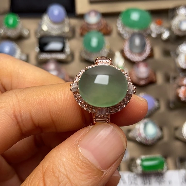 翡翠合金戒指翡翠冰种晴黄戒面