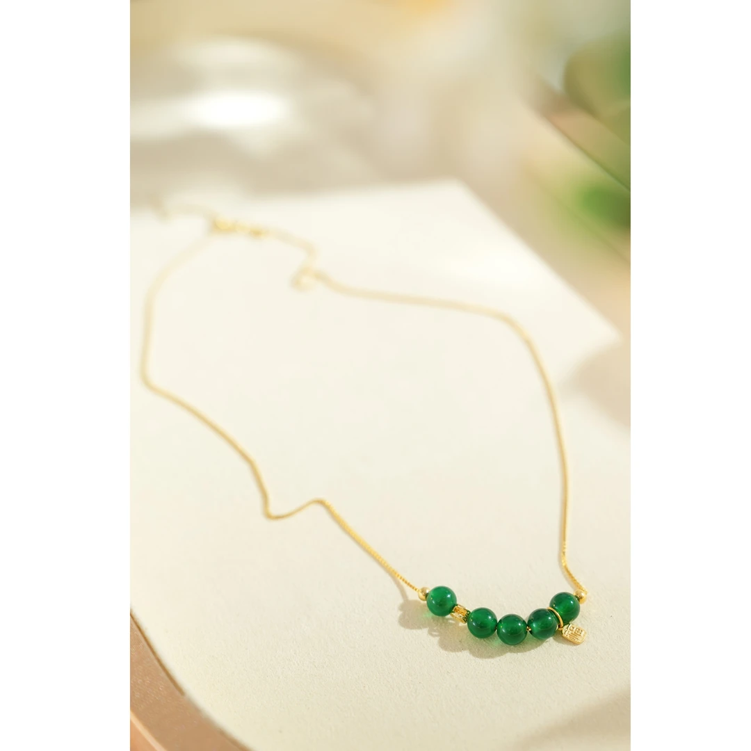 非金属树脂项链 西子/【灵翠】新中式圆润绿珠可调节项链/SSKX004