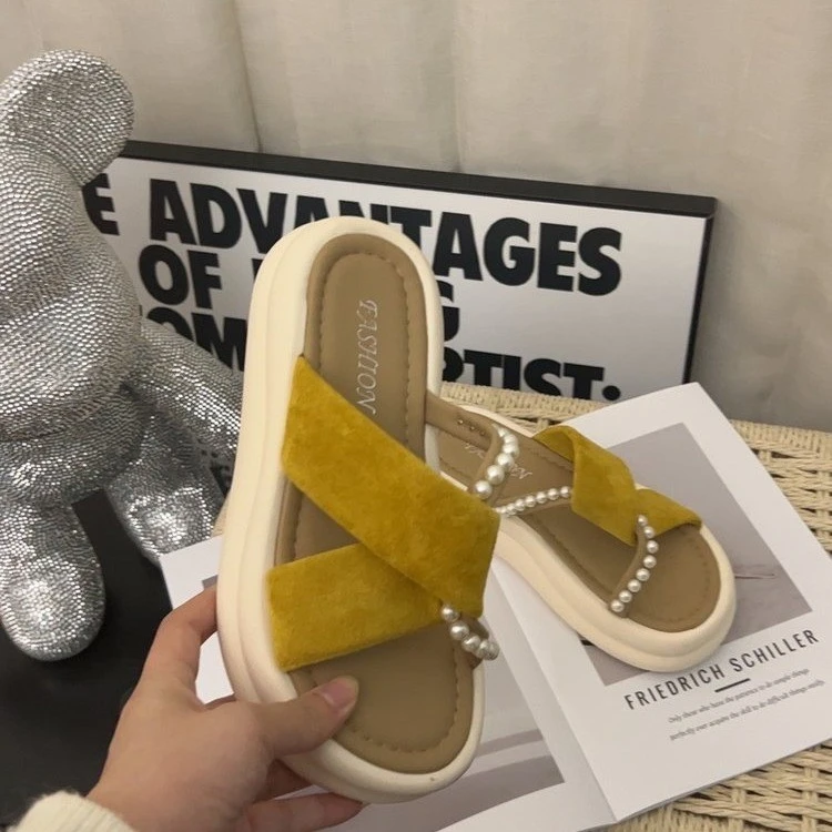 2025夏季新款珍珠柔软带百搭气质款时尚沙滩外穿厚底舒适拖鞋-5CM