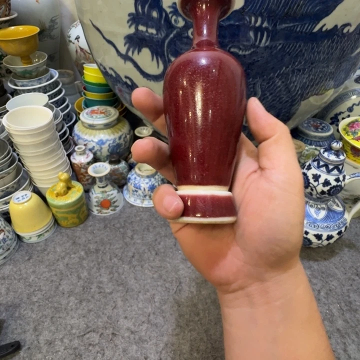 品***生盘陶瓷工艺品摆件红釉瓶