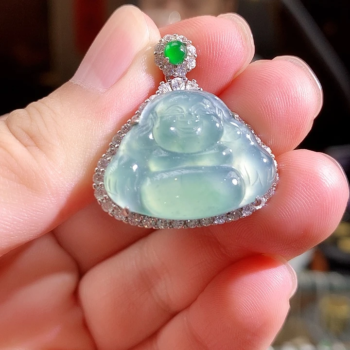 翡翠银S925镶嵌颈饰佛公