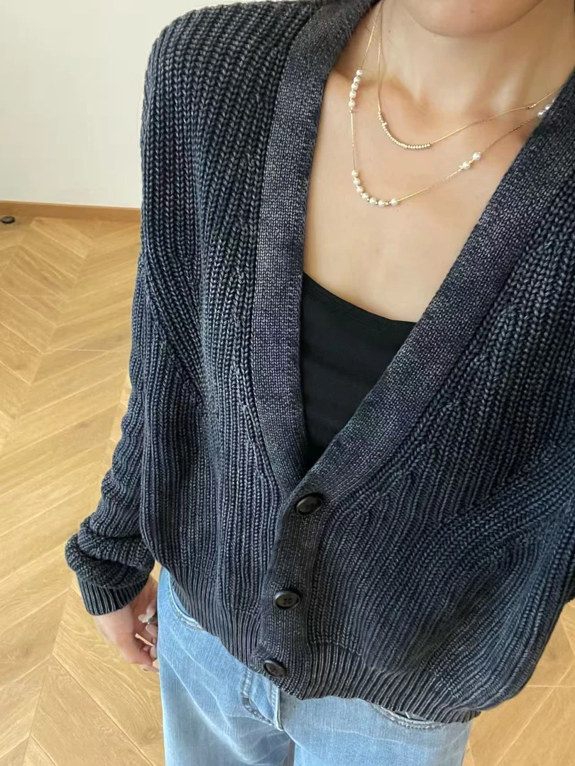 慵懒风毛衣开衫女早秋2025新款松弛感宽松设计感小众系带针织外套