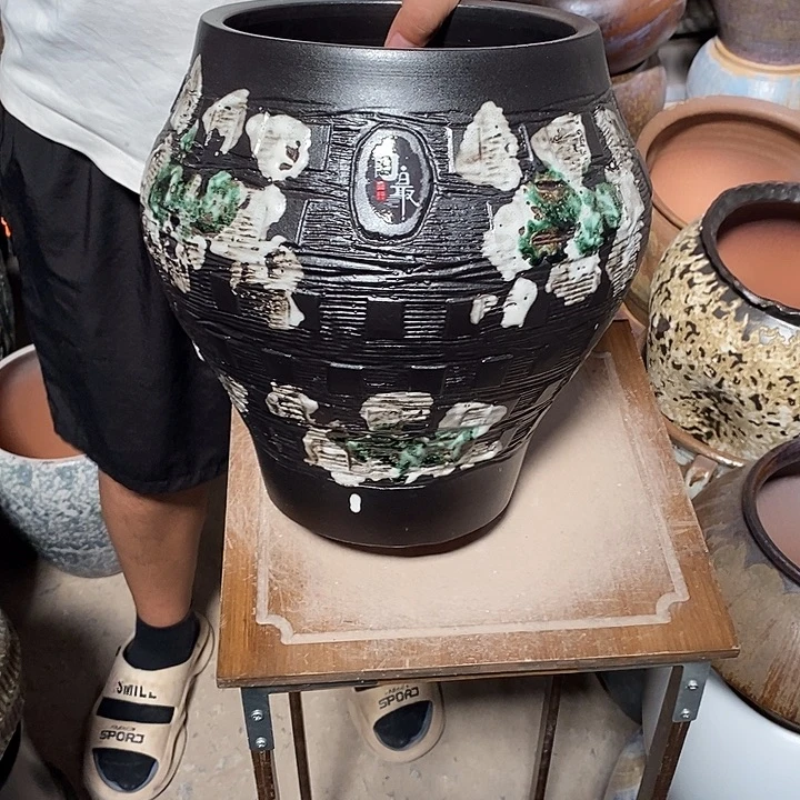 花盆紫砂口20高29黑色方块8888