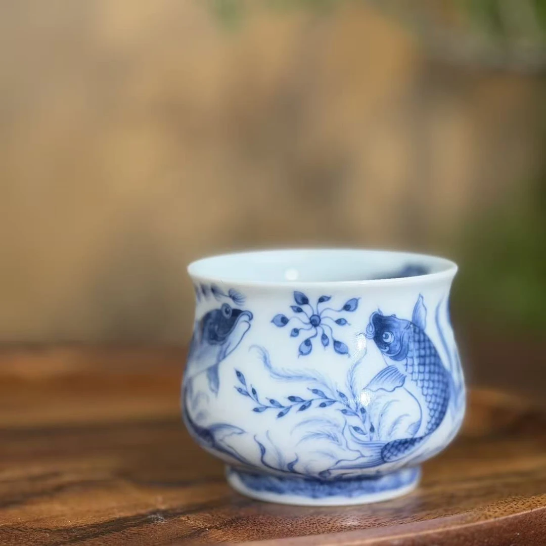 望月怀古满绘鱼藻小炉士WYHG135纯手工手绘陶瓷