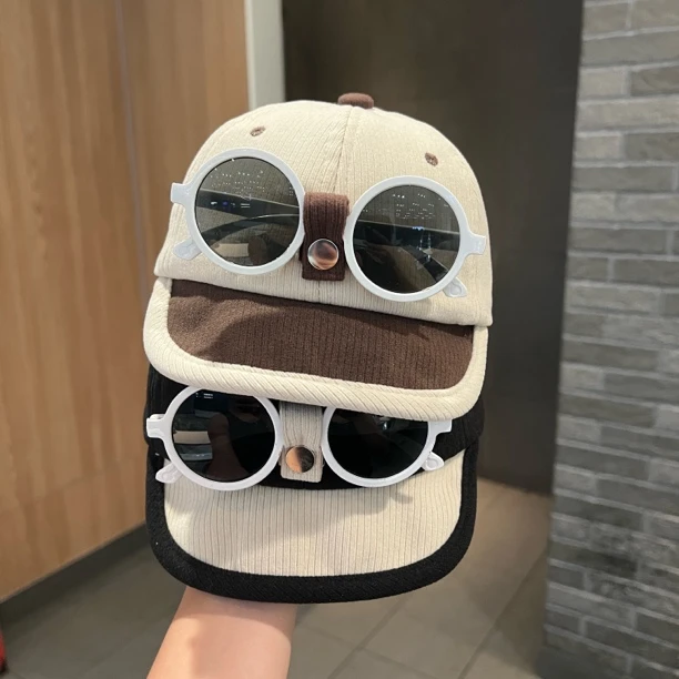【萌酷爆表】韩版宝宝秋冬新款可拆墨镜棒球帽男女童防风保暖鸭舌帽