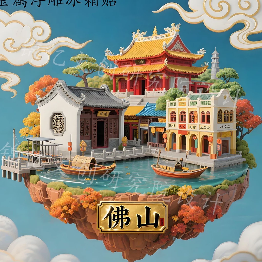 佛山金属浮雕冰箱贴立体磁吸广东旅游景点城市纪念品祖庙伴手礼物