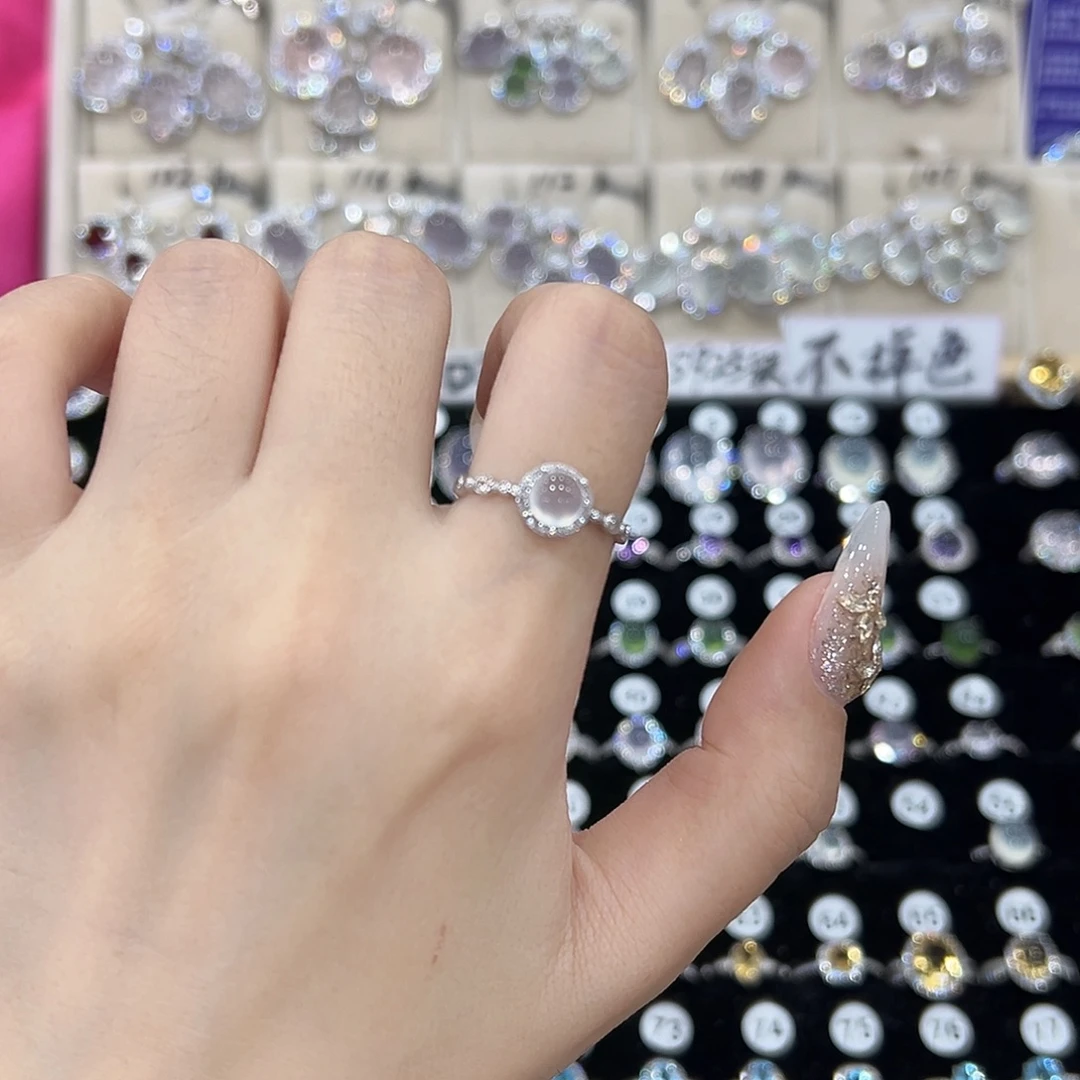 楠***）蛇纹石玉银S925镶嵌戒指