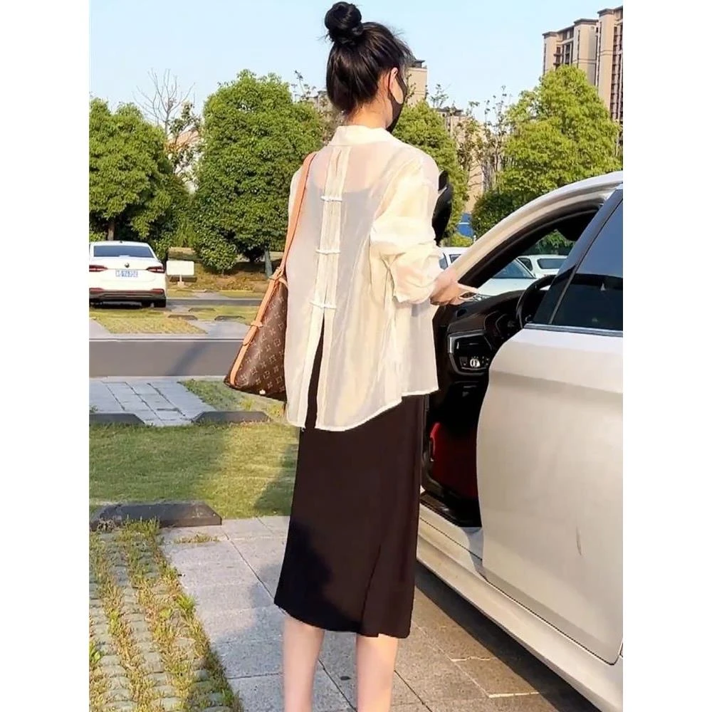 冰丝衬衫女薄款防晒衣夏季2025新款韩宽松高级感小个子新中式上衣