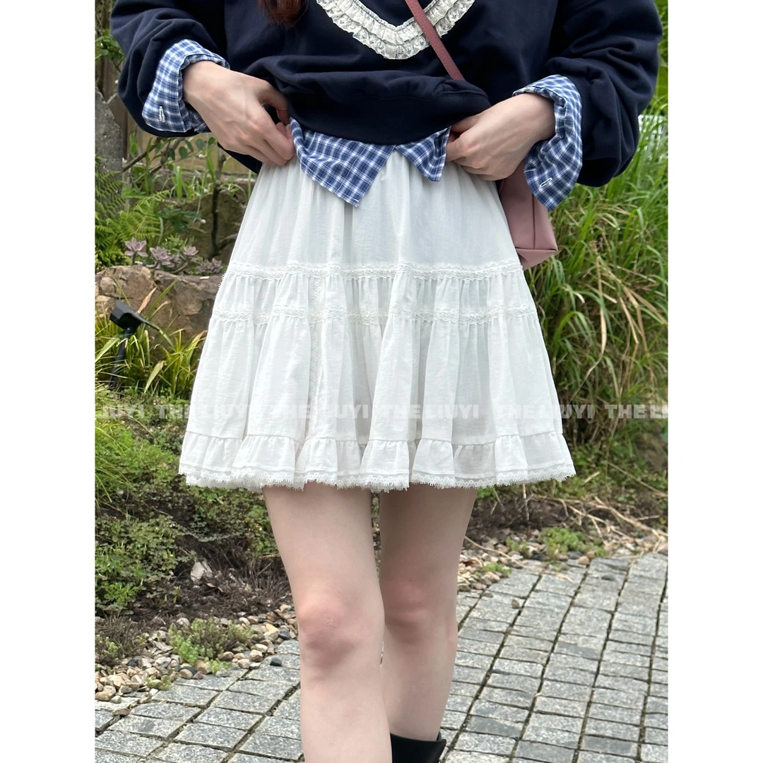 【LIUYI】灵动裙~减龄花边小白裙百搭短裙58126