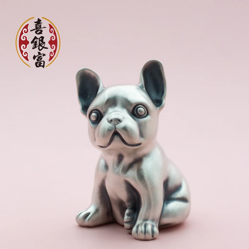 喜银富 足银银制品 999足银招富狗旺财犬法国斗牛犬摆件手工摆设