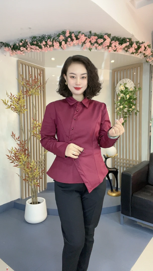 【秋冬加绒】时尚设计感修身显瘦偏襟气质感翻领长袖衬X衫6060