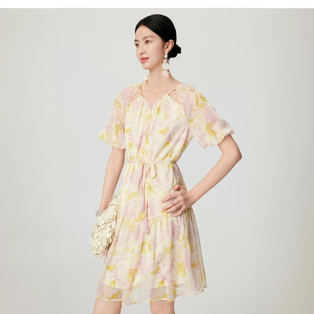 BADINA简约时尚夏季新款减龄温婉大气优雅连衣裙652U131