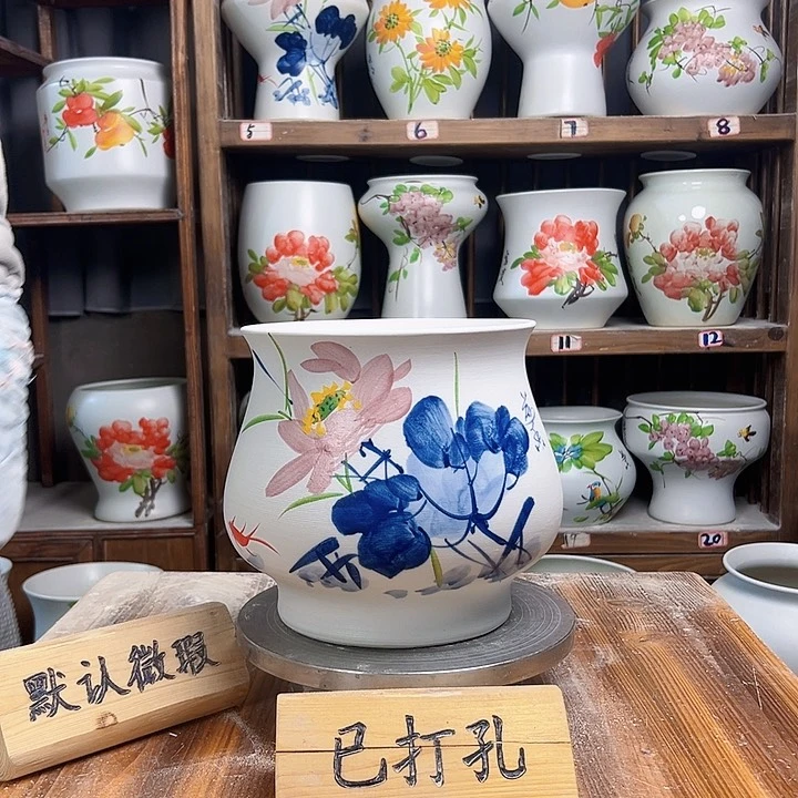 摆件高20口20荷花青花新款新款陶瓷