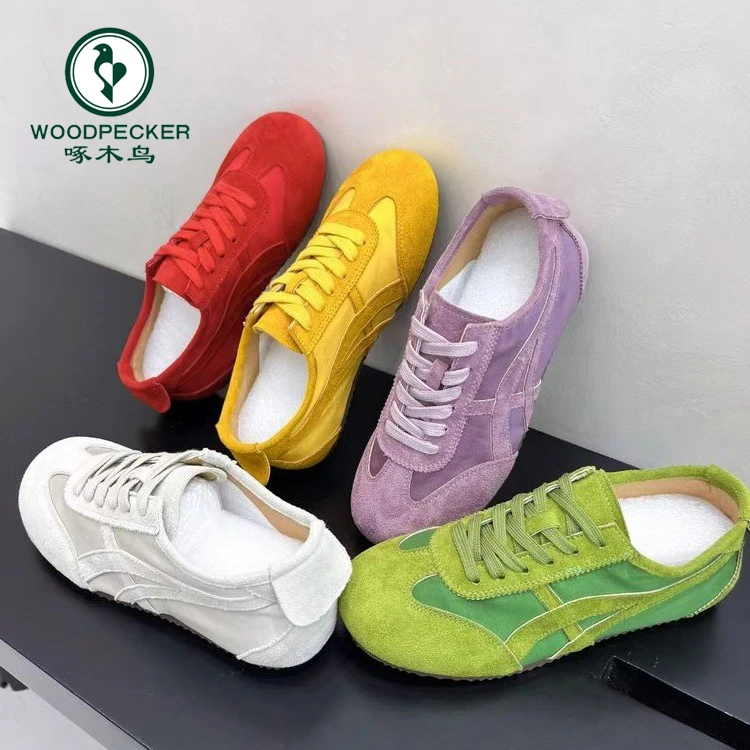 啄木鸟透气复古德训鞋女2025新款撞色休闲鞋软底单鞋阿甘运动板鞋