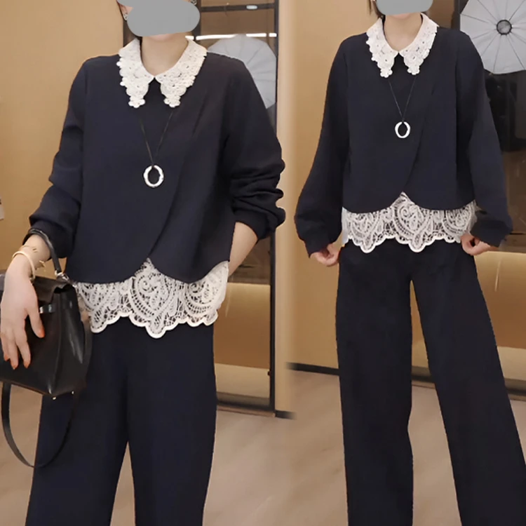 蕾丝拼接卫衣套装女2025春秋小众设计感高定两件套复古休闲时尚女