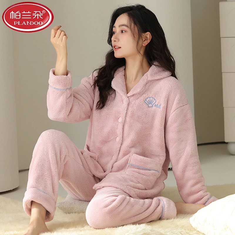 帕兰朵2025年新款休闲珊瑚绒睡衣女士秋冬季法兰绒加厚家居服冬天
