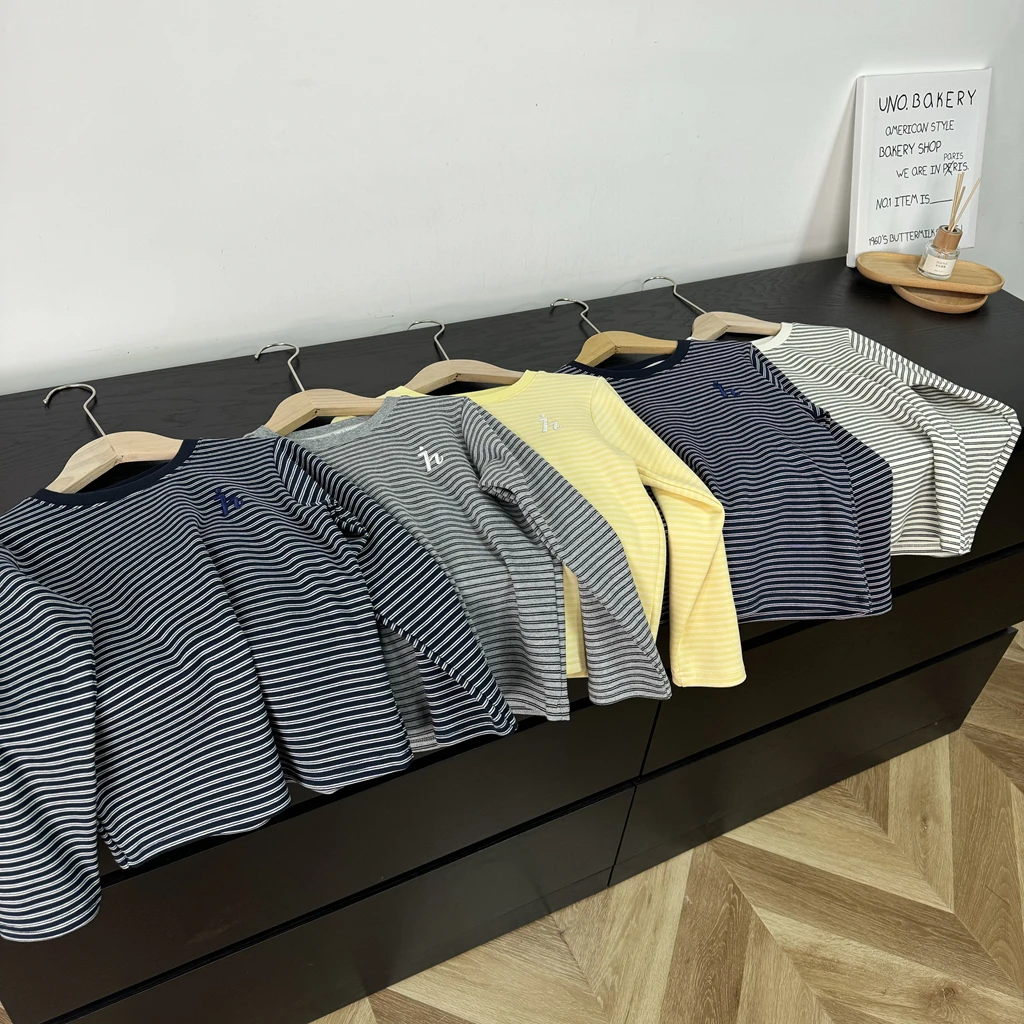 2025春季新款儿童条纹长袖T恤圆领中大男童女童打底衫DS106
