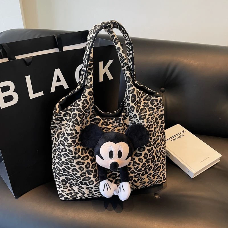 手提帆布包新款大容量结实豹纹高级感上班通勤托特包单肩手拎袋LX