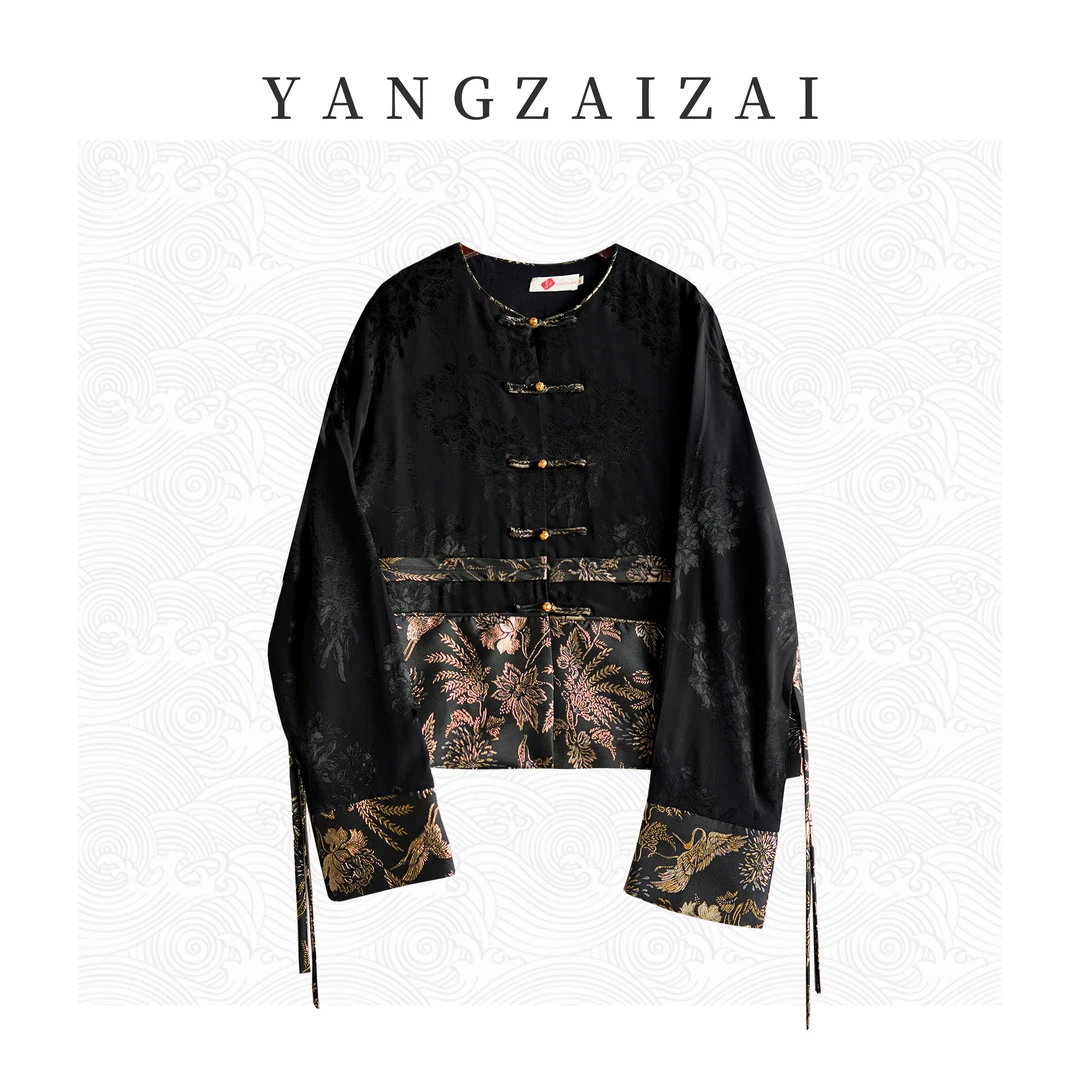 羊在在【瑞鹤】民族风春款上新金色刺绣上衣高端短外套S23100