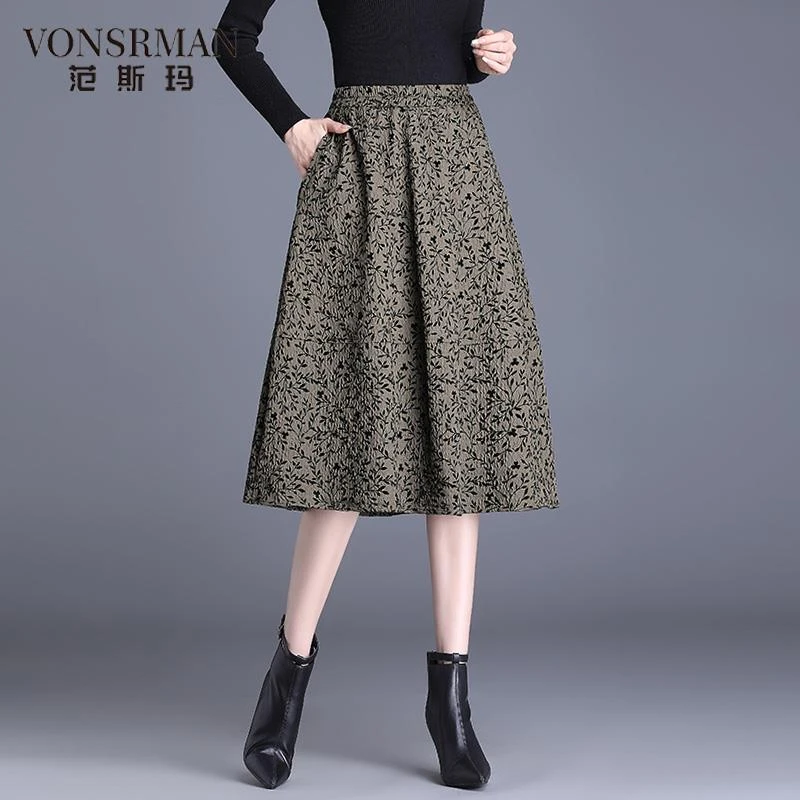 印花半身裙秋季女2025新款高腰中长裙韩版A字裙遮胯大码伞裙花裙a