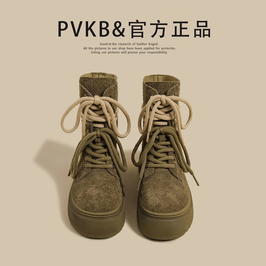 马丁靴女款真皮2025爆款网红覆古双鞋带牛皮单靴磨砂绒面骑士短靴