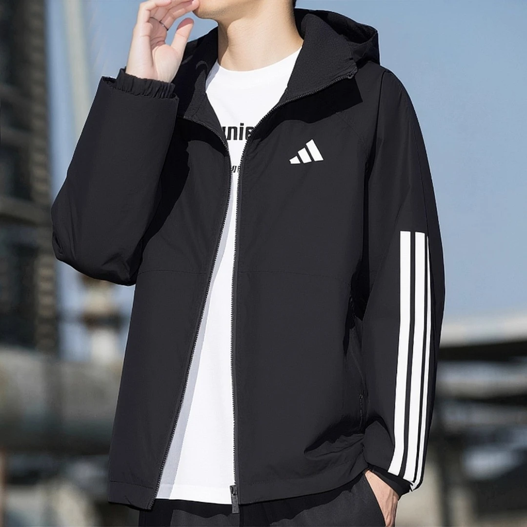 Adidas阿迪达斯男装2025新款梭织连帽夹克休闲外套运动上衣JM1056