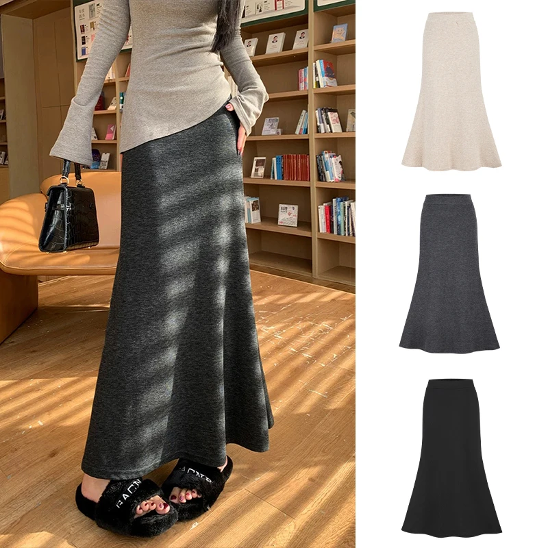 Moses Queen/魔西女王气质温柔加绒加厚鱼尾裙高腰显瘦包臀半身裙