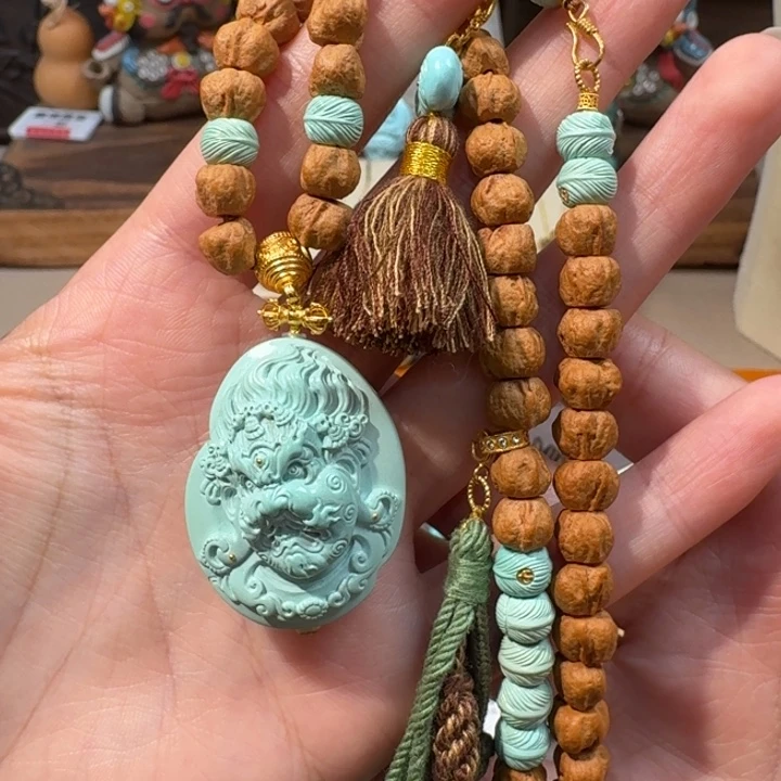 绿松石18K金镶嵌项链大黑天