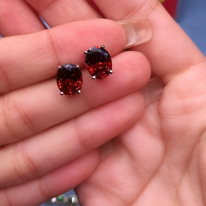 石榴石（芬达石）耳饰银S925镶嵌