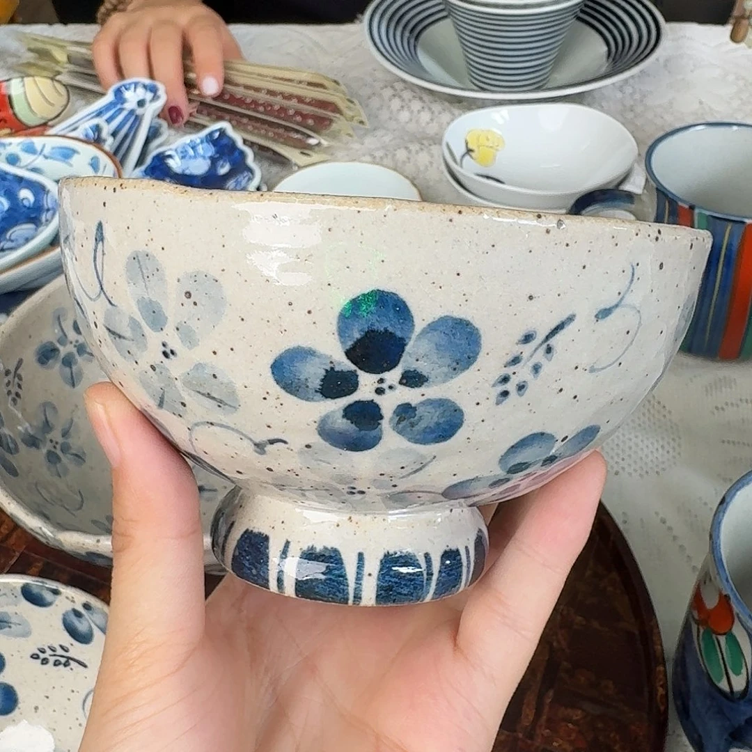 瓷片蓝染花12厘米饭碗