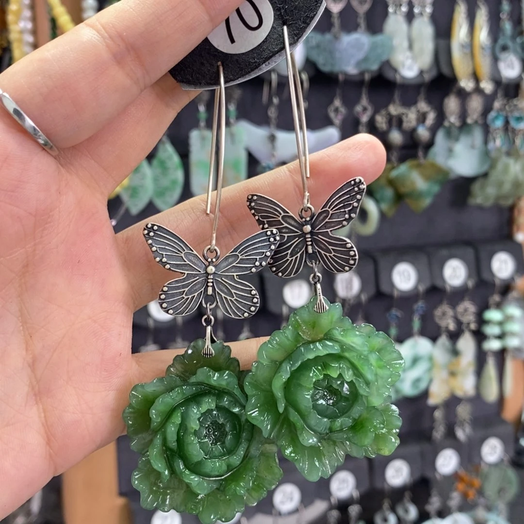 丽***川和田玉银S925镶嵌耳饰X10