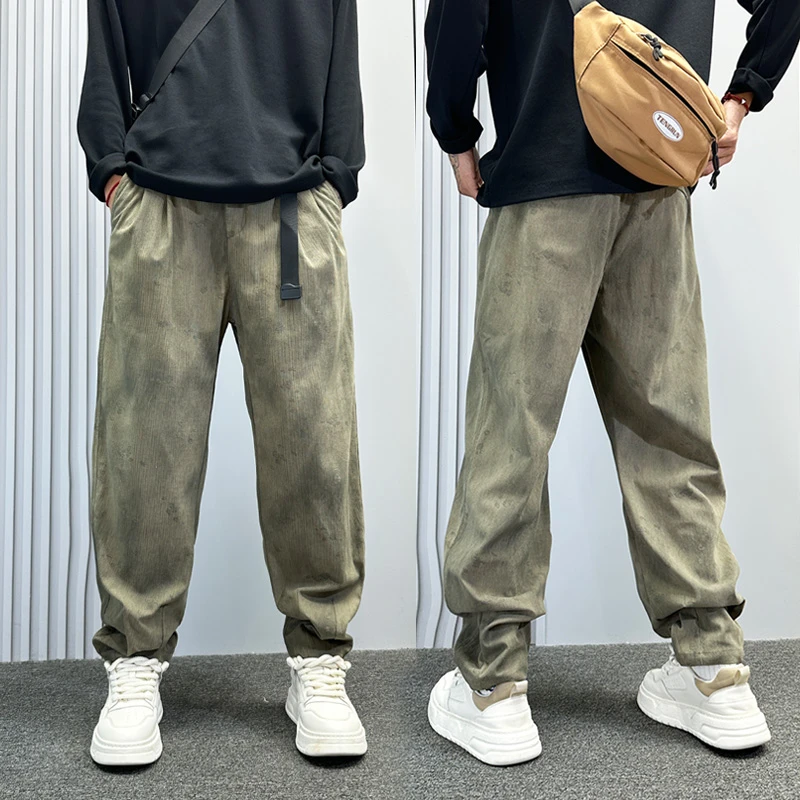 设计感扎染条纹休闲裤男款秋冬季宽松直筒哈伦工装裤痞帅潮牌男裤