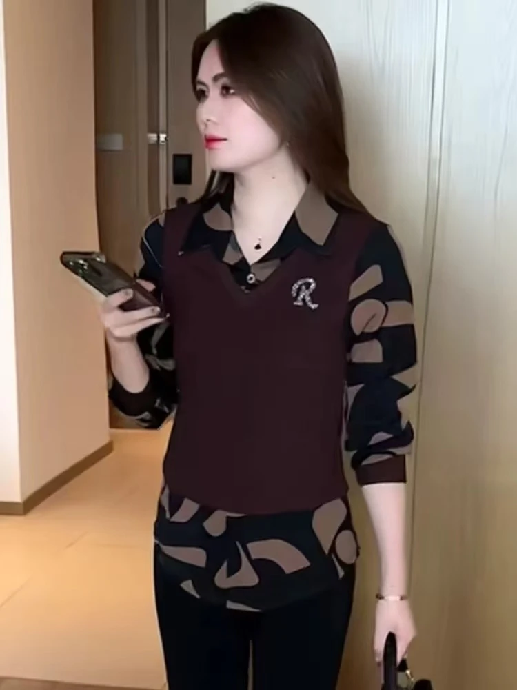 女士春秋款长袖假两件衬衣打底衫8013