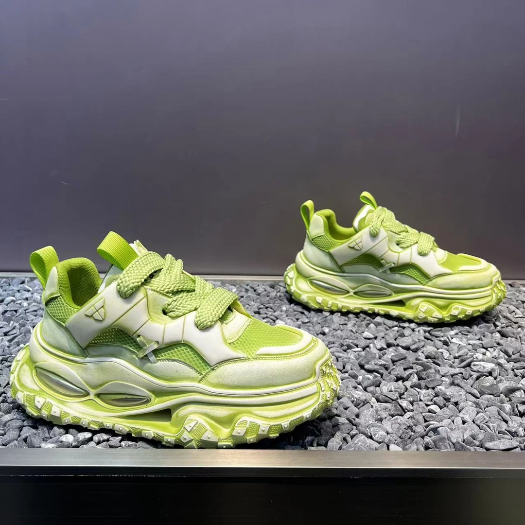 男鞋2025夏季新款低帮增高网面气垫软底舒适百搭系带运动休闲潮鞋