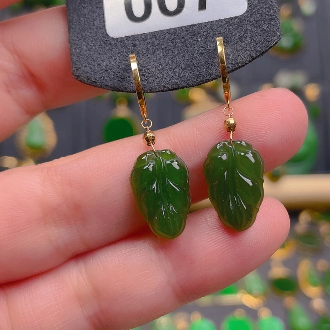 和田玉18K金镶嵌耳饰007