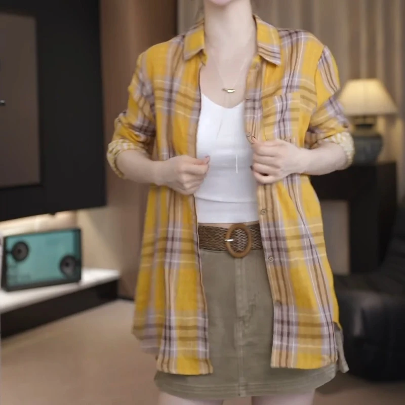 【红心格】2025新休闲复古格子双层棉纱舒适百搭洋气衬衫LK2502347