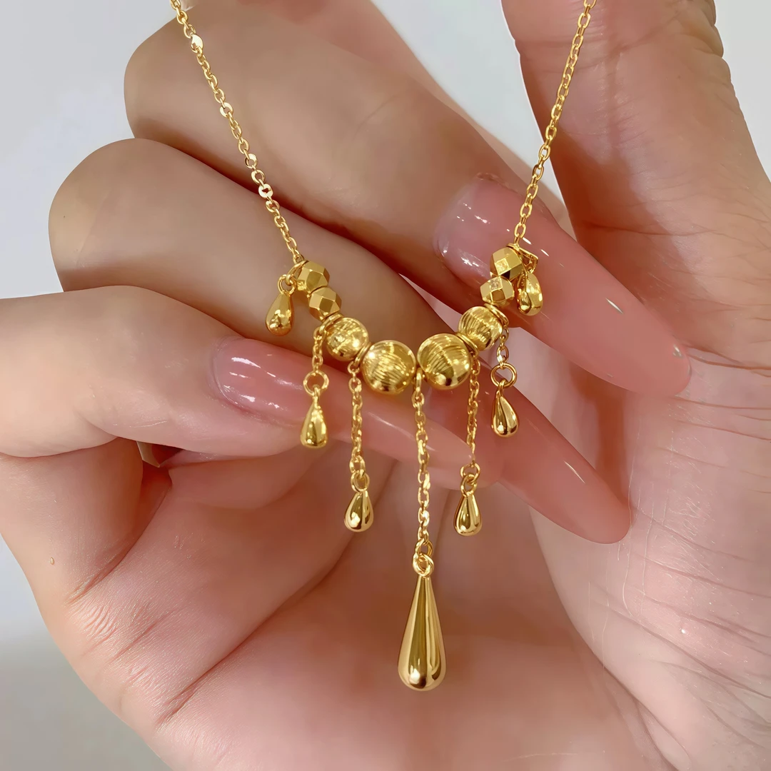 合金项链 猫眼流苏水滴项链女款法式轻奢百搭灵动感锁骨链精致