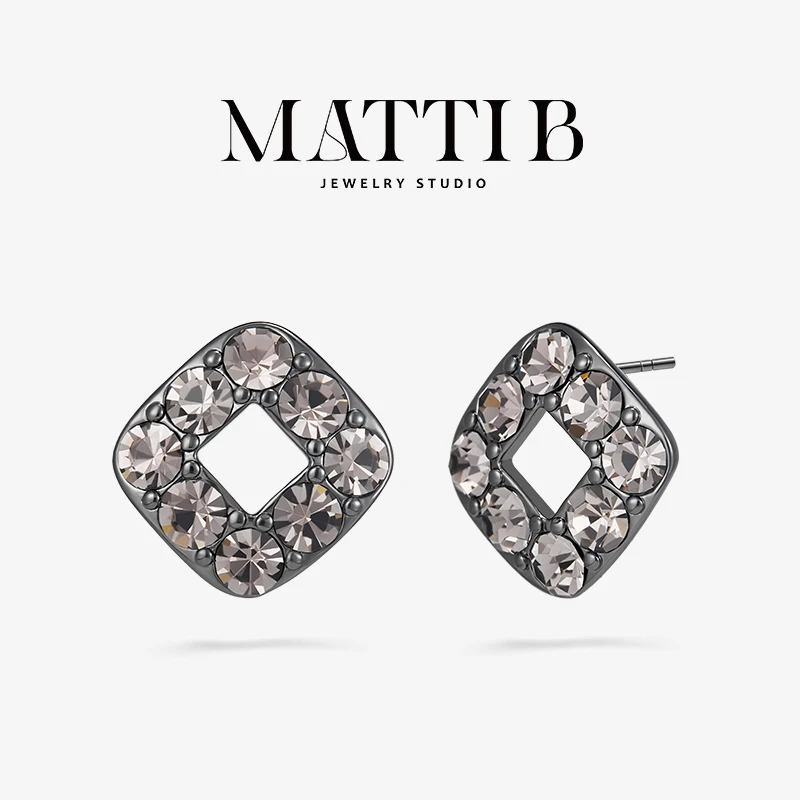 铜合金玻璃耳饰 爆闪新款方形复古气质百搭高级感高端耳钉女1964