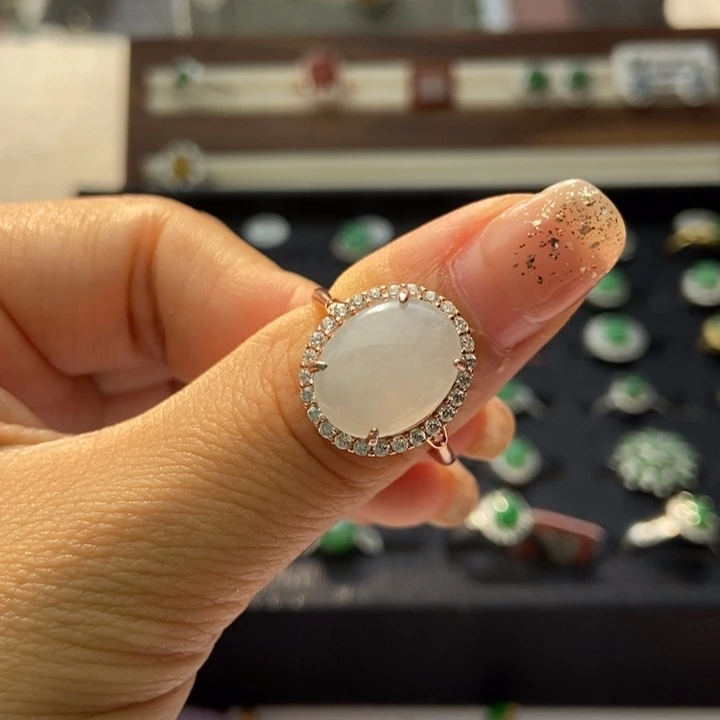 翡翠戒指银S925镶嵌戒指