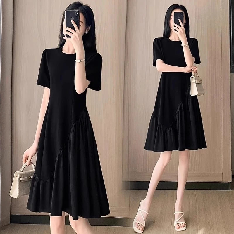 小个子赫本风黑色连衣裙女夏2025新款高级感法式气质显瘦a字裙子