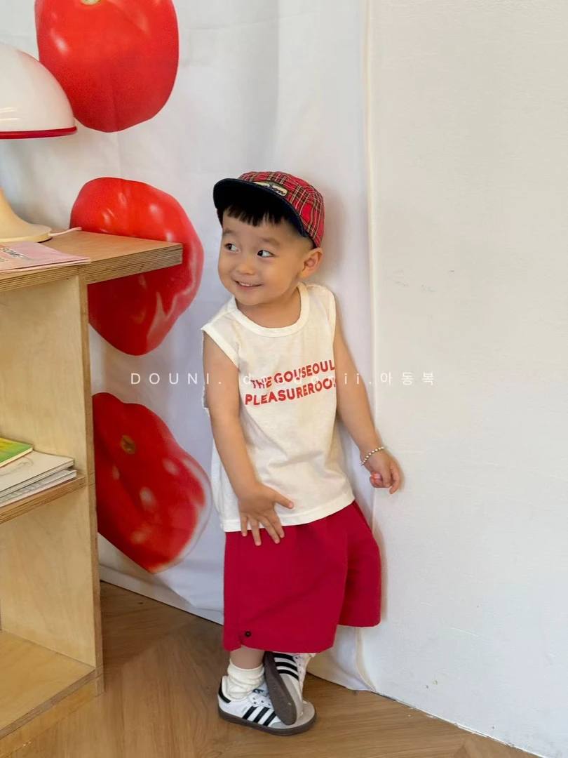 Doodonii 豆泥 2025韩版儿童雪花棉字母背心夏季休闲男女童上衣t