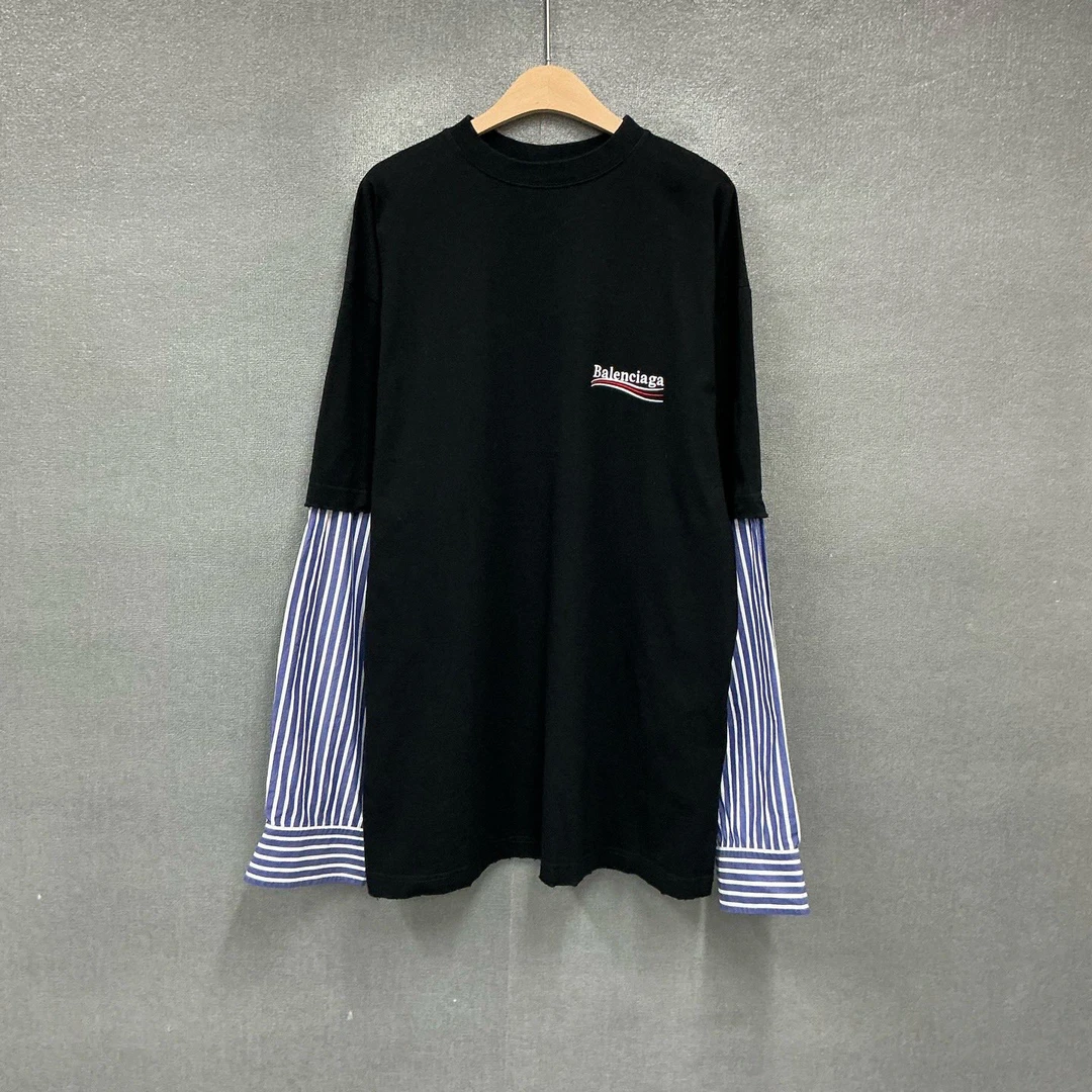 99新 Balenciaga/巴黎世家 可乐海浪假两件拼接长袖 3码/4109