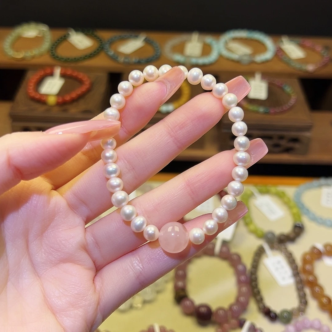 银S925镀金镶嵌手串水晶珍珠80241