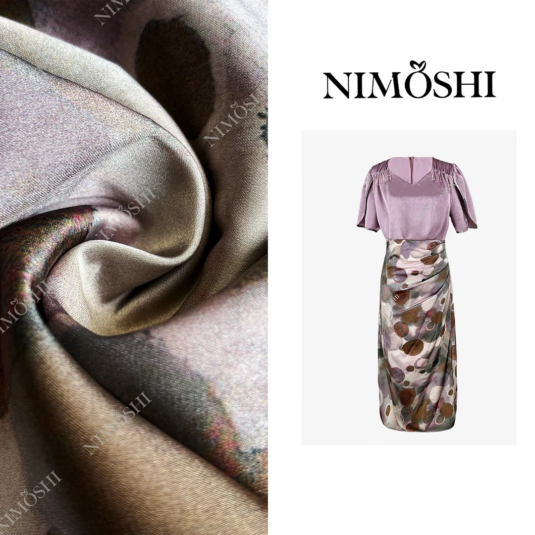 NIMOSHI【倩倩】夏季薰衣草紫褶皱肩部流苏设计气质显瘦连衣裙Q2051