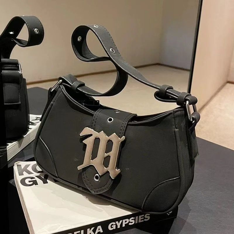 2025新款小众女包复古皮斜跨包单肩手提包y2k千禧辣妹腋下包M手提