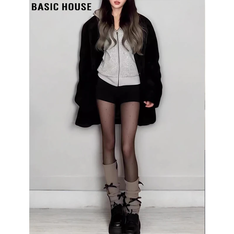 Basic House/百家好黑色打底短裤女早秋性感包臀高腰靴裤A字热裤