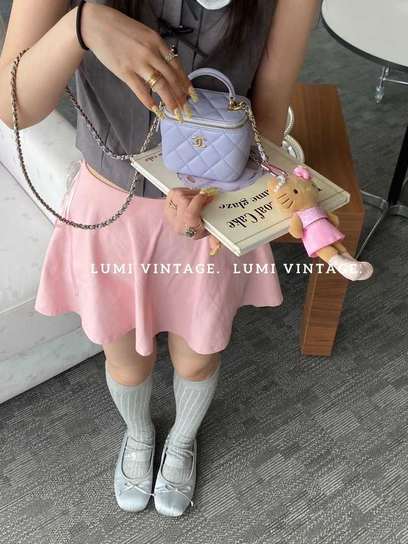 95新 Chanel/香奈儿 21k香芋紫手柄盒子斜挎包17295136