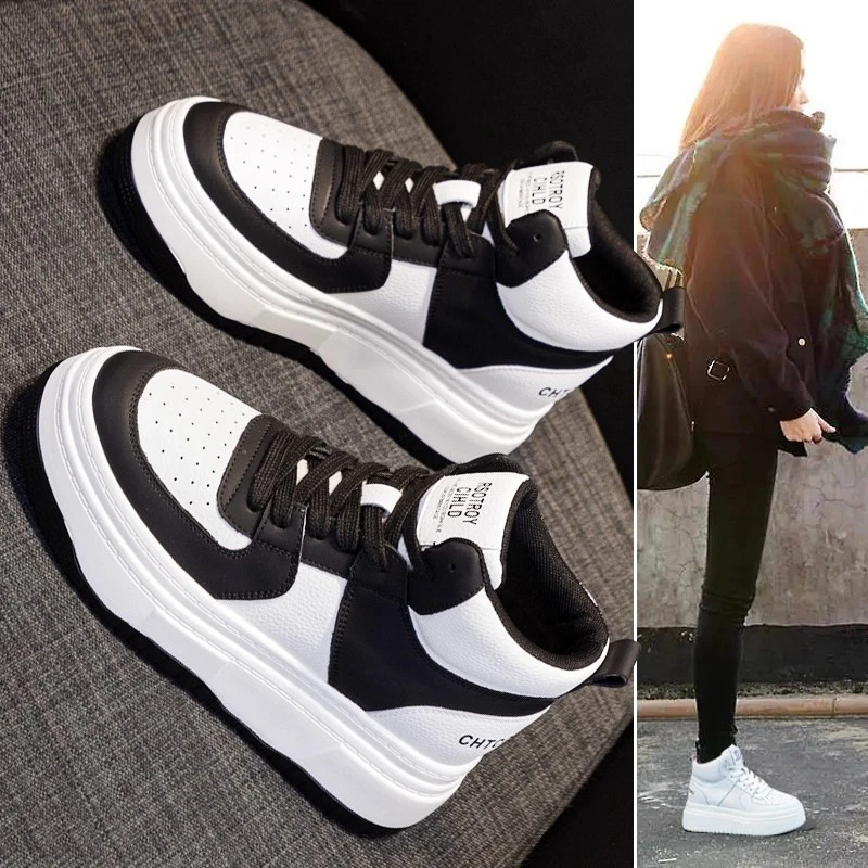【JTG&SHOES 官方】真皮内增高小白鞋女2025秋季新款厚底高帮小个子