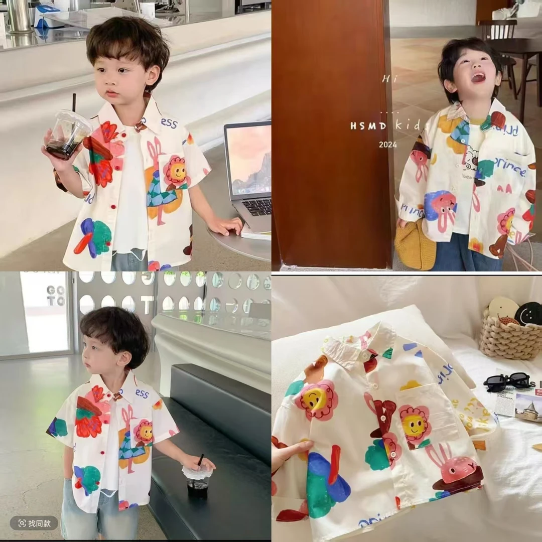 儿童卡通衬衣男童春秋款2025春季新款小童洋气上衣男女童春夏衬衫