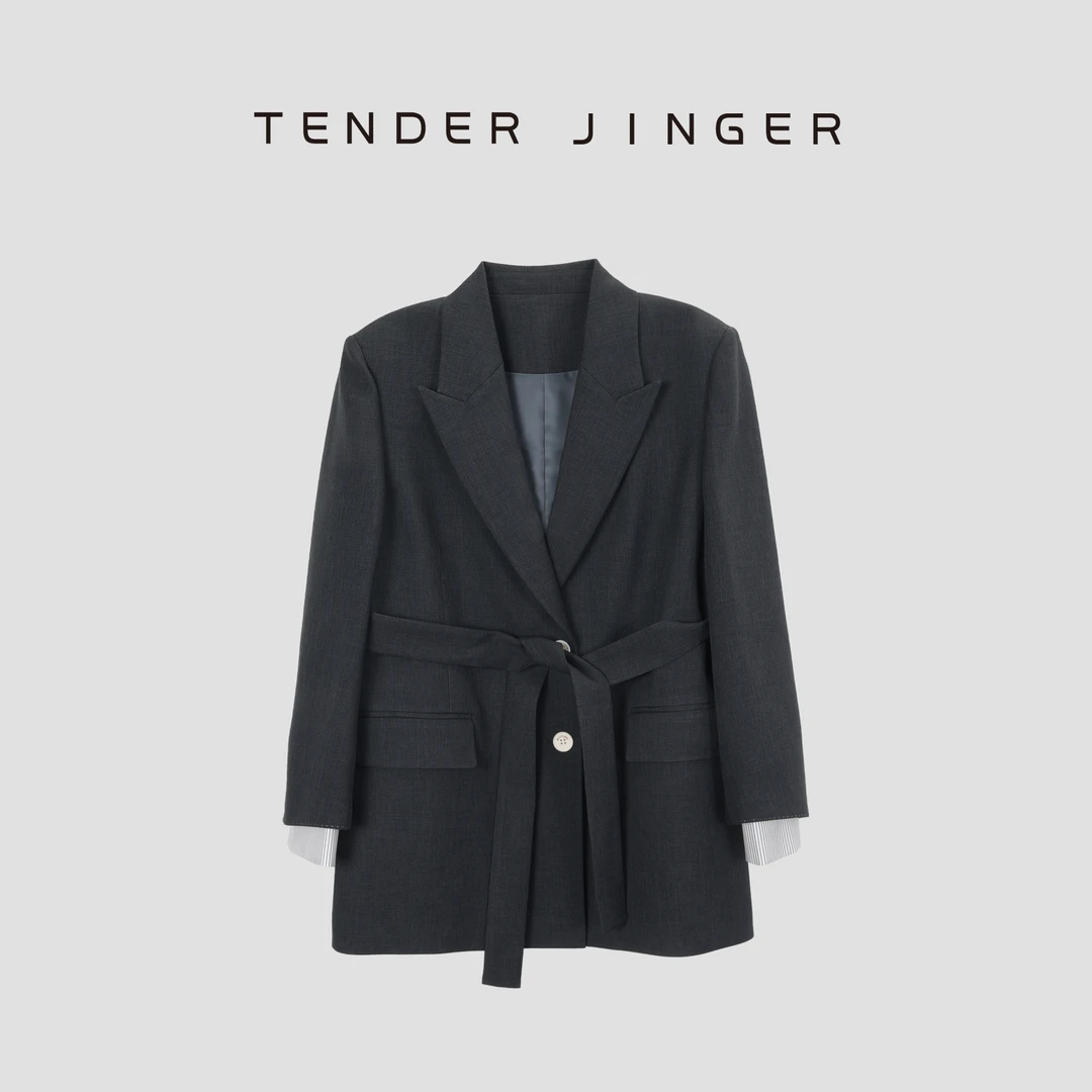 Tender Jinger气质修身腰带翻领西装外套T51KLM80094